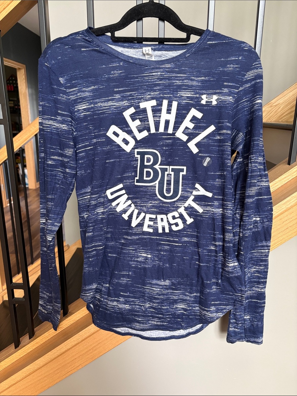 Under Armour Navy and White Bethel University Long Sleeve Tee, medium